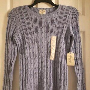 St John's Bay Light Blue Women's Crew Neck Longsleeve Cable Knit Sweater Med NWT